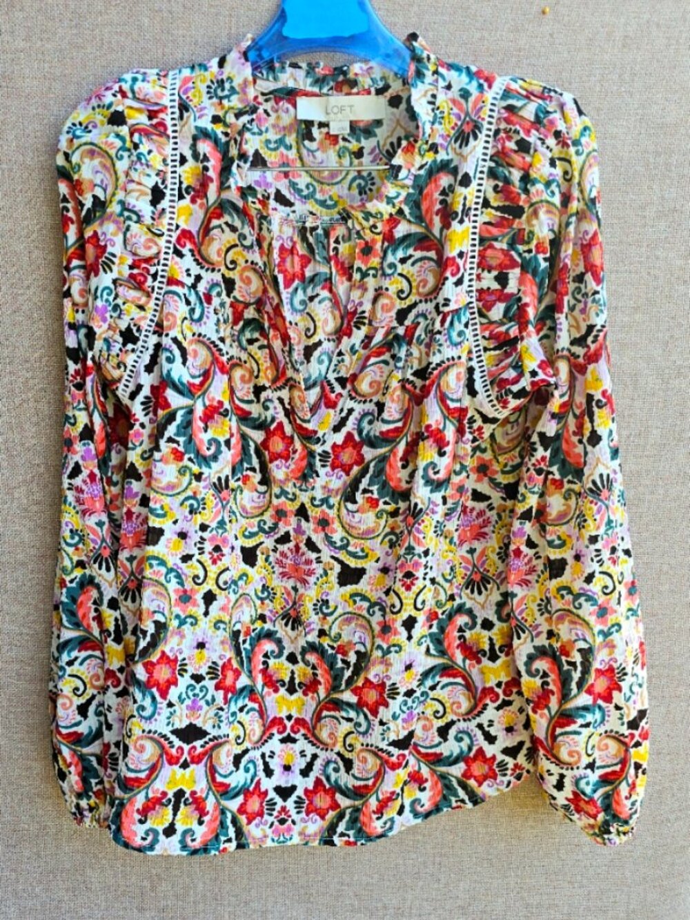 LOFT Floral Paisley Boho Ruffle Blouse Size Small